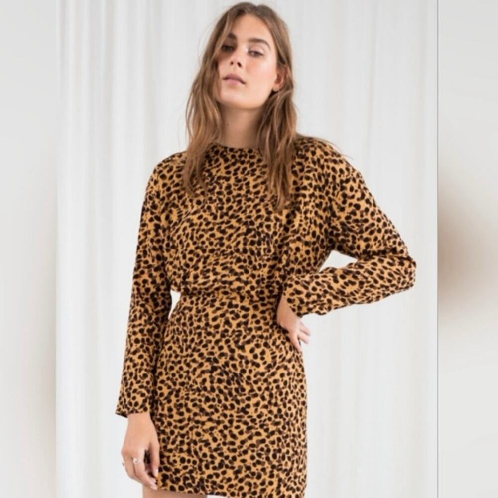& Other Stories Leopard Print Long Sleeve Mini Dress Sz 2